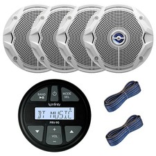 Infinity Marine Stereo Receiver, 4x 6.5" 225W Dual Cone White Speaker, 2x Wire