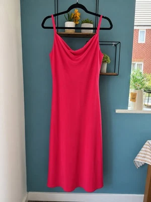 M&S Hot Pink Satin Cowl Neck Midi Slip Dress UK 14 Regular | NWT - Image 1 of 4