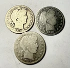 1911-1913 Barber Half Dollar -P & S - Lot of 3 - 90% Silver  - USBDU050