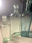 3 x Antique bottles bundle rare green glass vintage Apothecary - All Embossed (5
