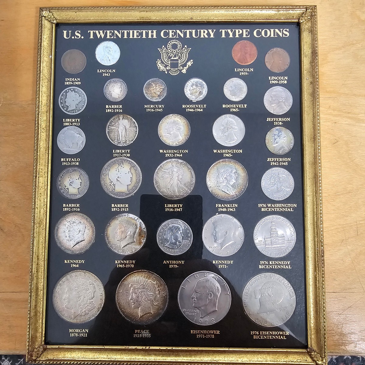 A Framed Set of Twenty Nine (29) U.S. 20th Centry Type Coins