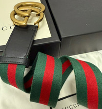 Gucci GG Marmont Green, Red WEB Leather Black Belt 105 cm, fits 36-38 Waist