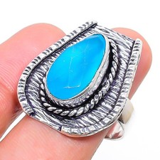 Blue Chalcedony 925 Sterling Silver Gemstone Handmade Jewelry Ring 8.5" NS 20202