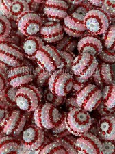 10 Pcs 20mm Red/Pink Rhinestone Acrylic Beads, Bubblegum Beads, Chunky Beads -