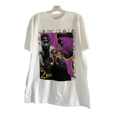 TUPAC SHAKUR (2Pac) Men’s White 100% Cotton Tee T-Shirt (LARGE)