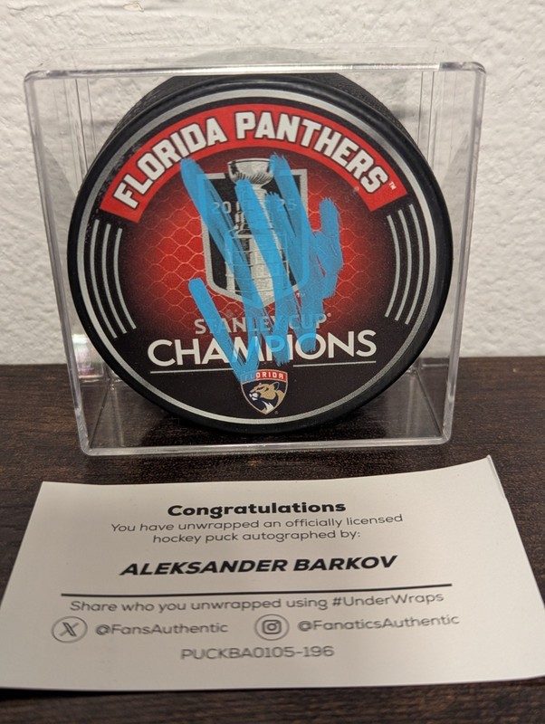 Aleksander Barkov Signed 2025 Champions Official Puck Florida Panthers Fanatics