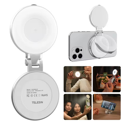 TELESIN Magnetic Selfie Light Mini 3 Modes Adjustable Brightness 360° Adjust