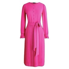 J.CREW Women's Pink Pleated Belted Midi Ruffle Sleeve Dress Size 4