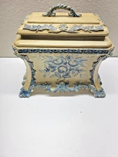 8x7 Vintage Blue Rose Vase Needs TLC repair