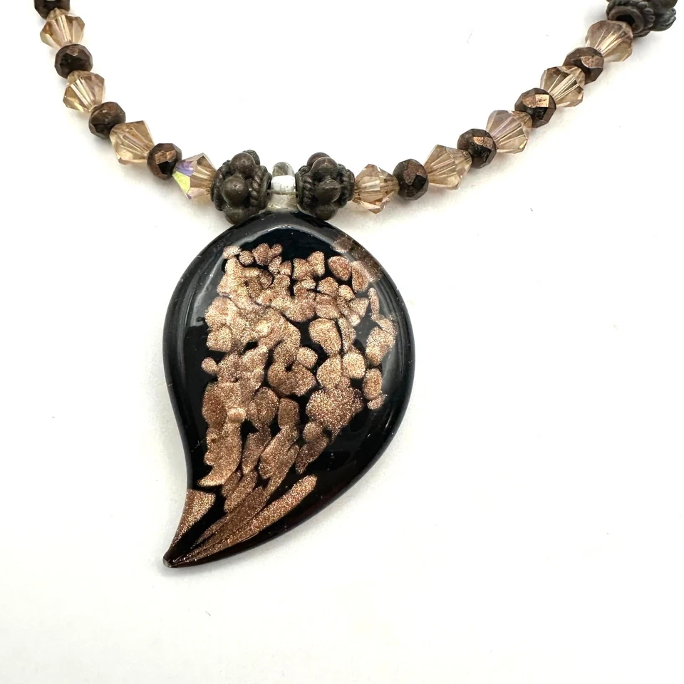 Conjunto de joyas collar pulsera hoja de vidrio vaquera costera marrón manchas de cobre  Foto 2 de 4