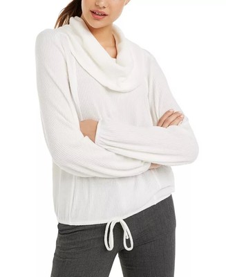 BCX Junior's Textured Cowlneck Drawstring Sweater White Size Small