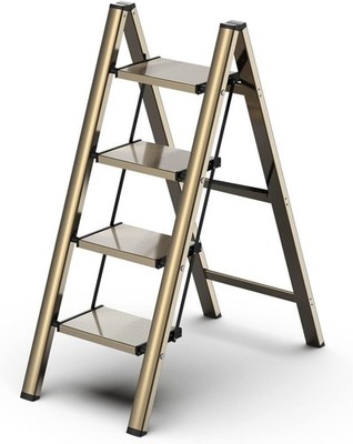 GameGem 4-Step Ladder Folding Step Stool Wide Pedal Anti-Slip Aluminum 300lb Cap