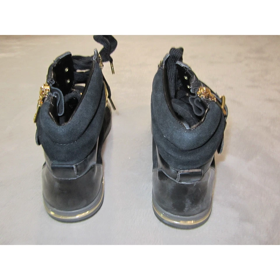 Zapatillas altas Michael Kors para mujer talla 10 negras/doradas gamuza glamour lujo MK Foto 2 de 4