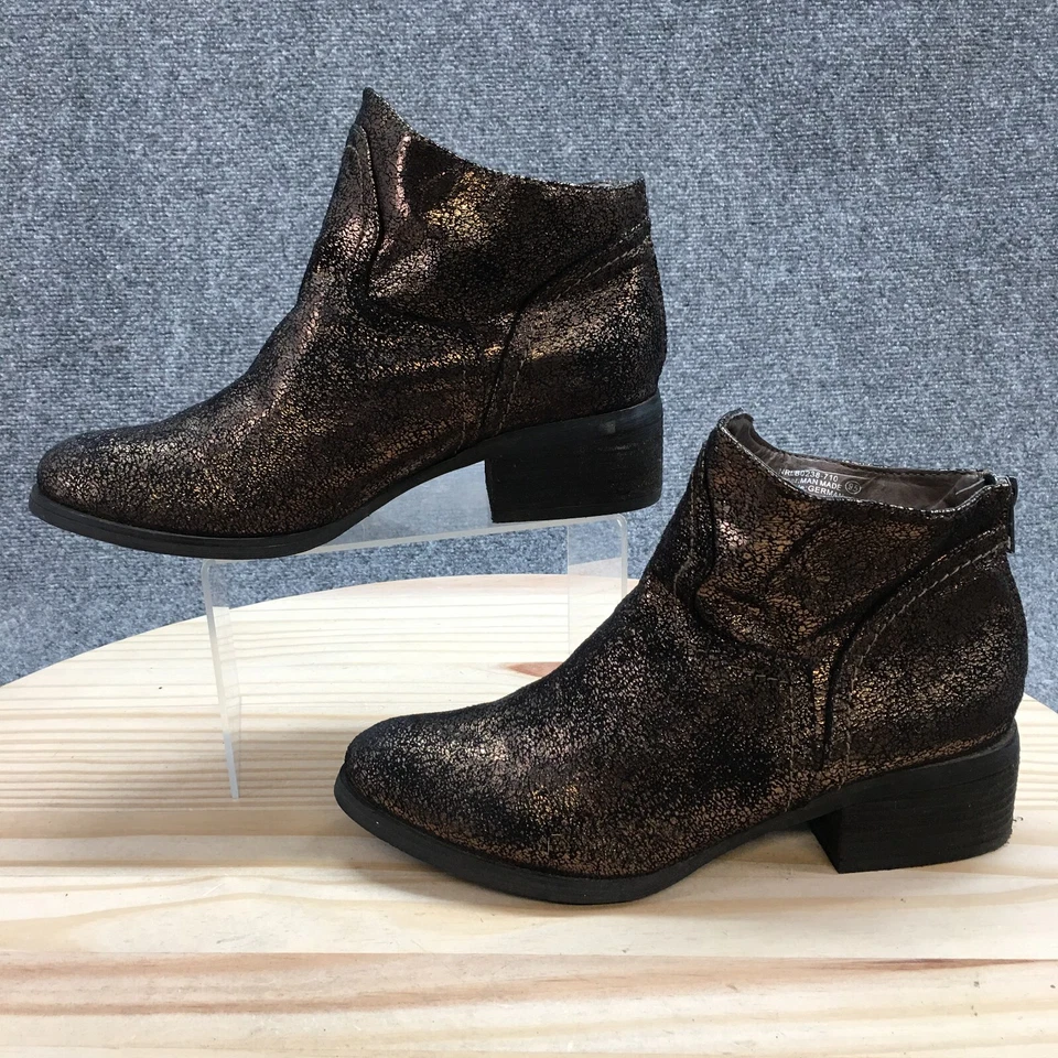 Botas femininas sem classificação 9,5 Sagitta metálica com zíper nas costas tornozelo preto dourado - Imagem 2 de 4