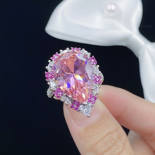 New Charm Mix Color Waterdrop Pink Topaz Gemstone Silver Women Girl Charm Ring - Picture 2 of 6