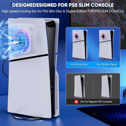 RGB Cooling Fan for PS5 Slim Digital/Disc Edition, with Plate Cover - Afbeelding 4 van 14