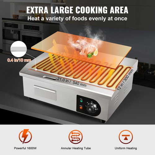 VEVOR Piastra Elettrica Acciaio 50-300°C 54x30cm Griglia per BBQ Cottura Esterna - Bild 3 von 12