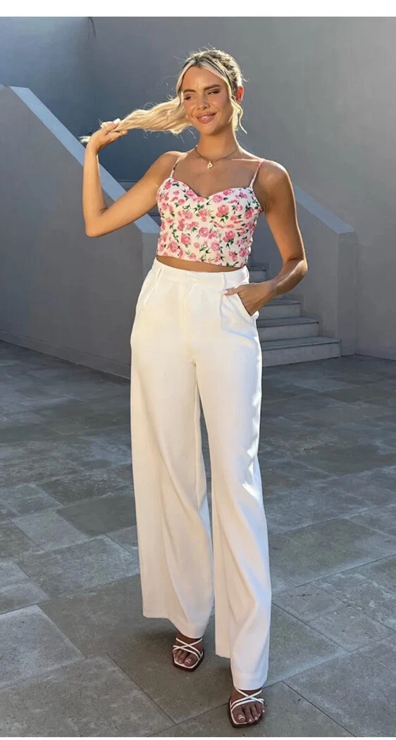 PERRIE SIAN Wide Leg Trousers White Tailored Size 6 8 10 12 14 IN THE STYLE  MS69