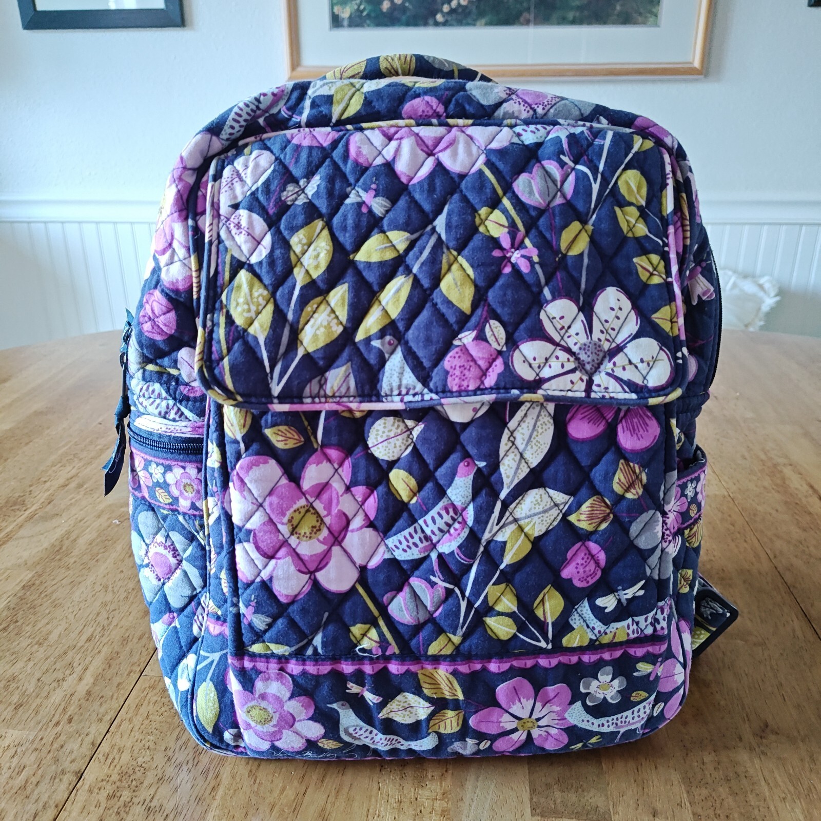 Vera Bradley Small Floral Backpack Purse in Nightingale Purple with Birds  