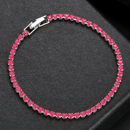 Hot Sale 3MM Slim Design Women Round Cut Red Garnet Gemstone Silver Bracelets - Picture 6 of 6