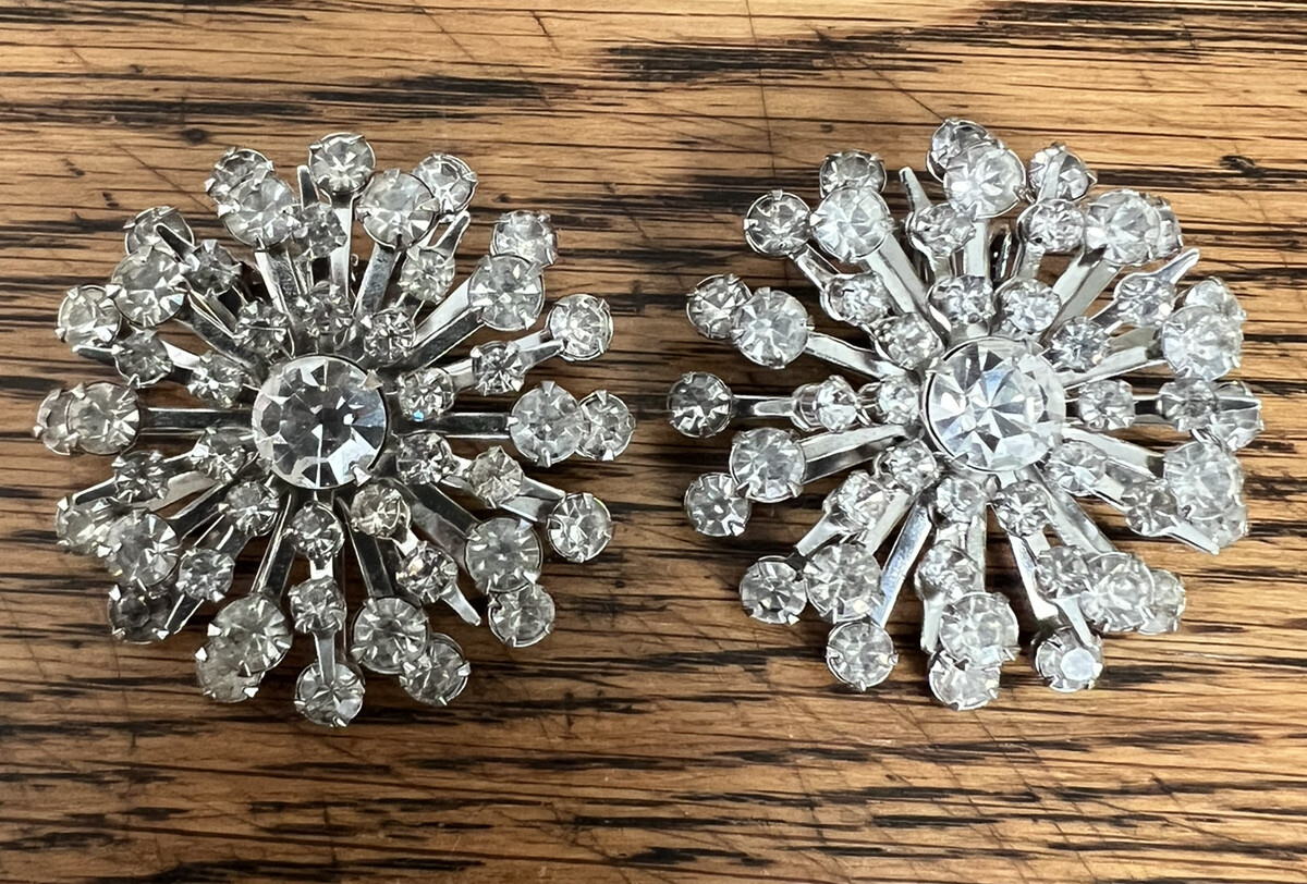 Vintage Huge Rhinestone Starburst Silver Tone Bridal … - Gem