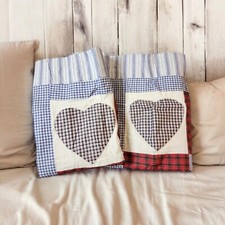 2 Standard Pillow Shams Quilted Hearts Gingham Farmhouse Cottage Country New