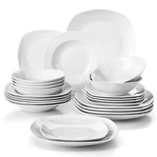 MALACASA Elisa 24-Piece Bowls and Plates Set Porcelain Dinnerware Set Gray-white