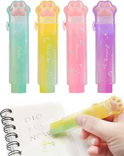Benvo 4Pcs Sliding Retractable Pencil Erasers with Cat Paw Plastic Sleeve Cute J