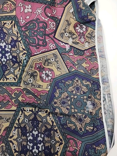 Sateen Soft Multi Color Shapes Paisley Pattern Sewing Craft Fabric 43x101 Vtg - Picture 7 of 23