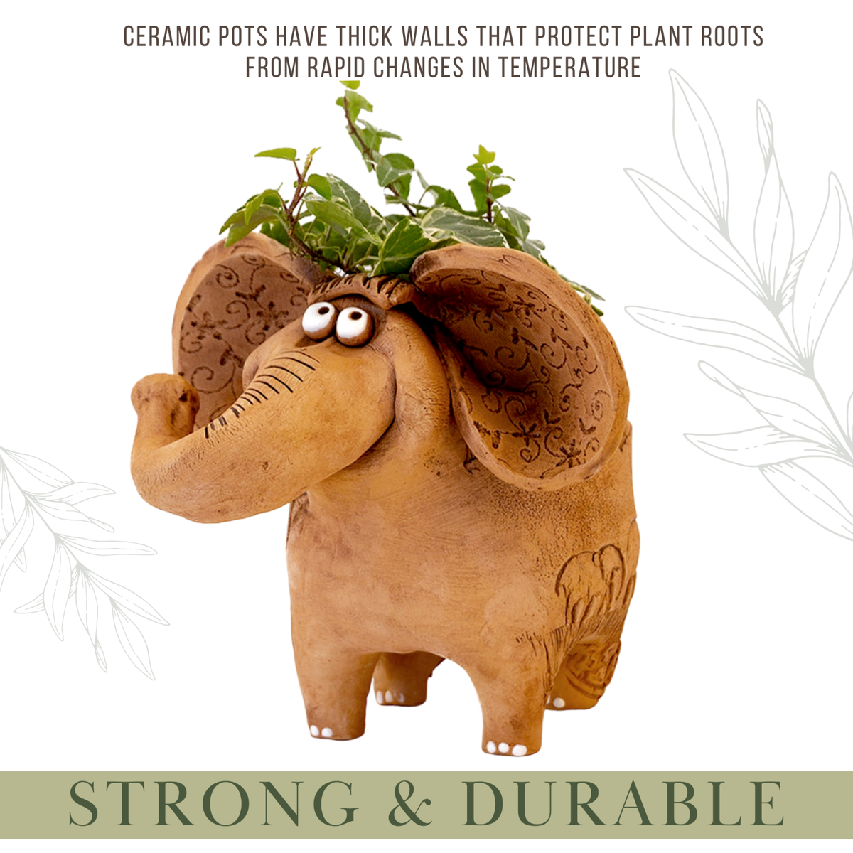 Mini Jardinière Artisanale – Pot éléphant Gris Et Lion Jaune – Décoration Jardin Intérieur – Fait Main UK