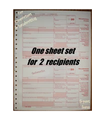 2020 IRS Tax Form 1099-MISC single sheet set for 2 recipients, carbonless 5-part