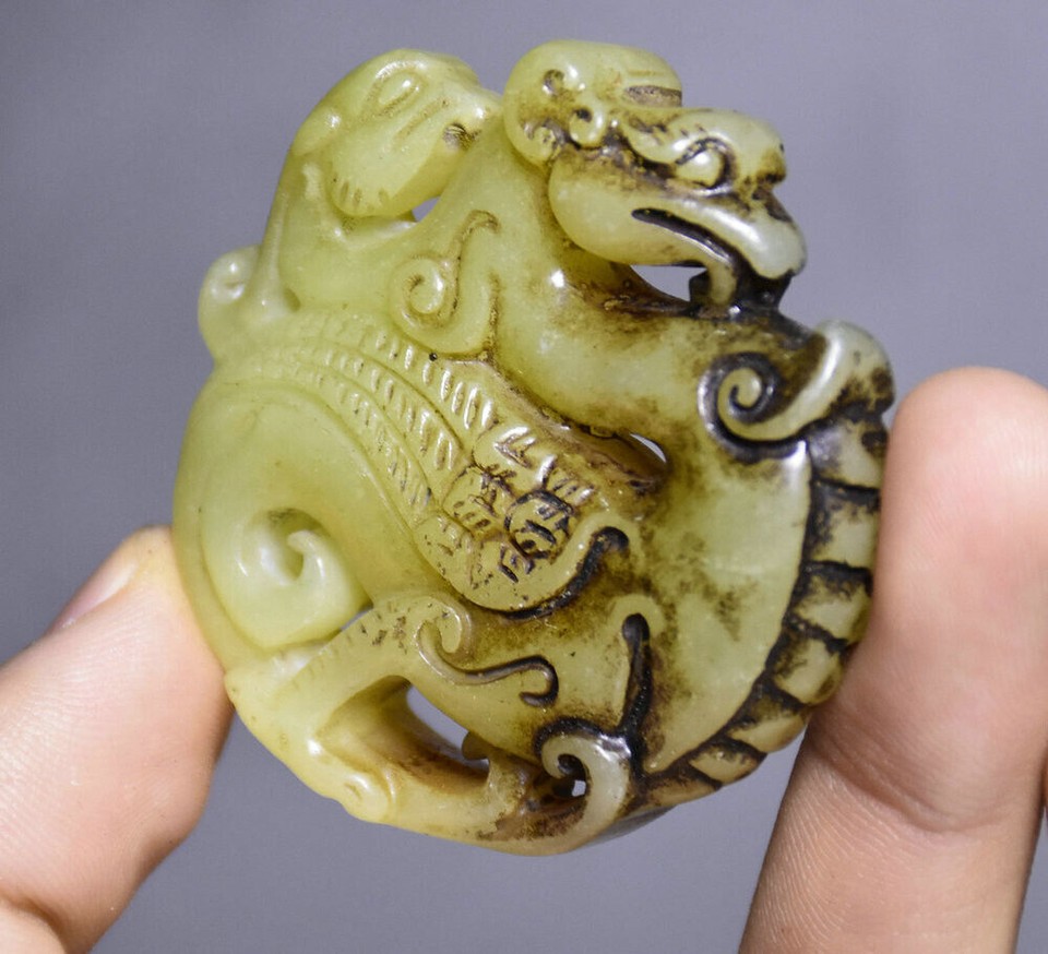 8cm Old China Green Jade Feng Shui Animal Phoenix Bird Lucky Sculpture