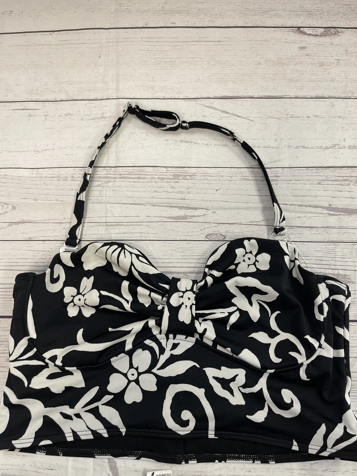 Newport News Bikini Swim Swimsuit Size 14/12 Black White Floral - Image 2 of 4