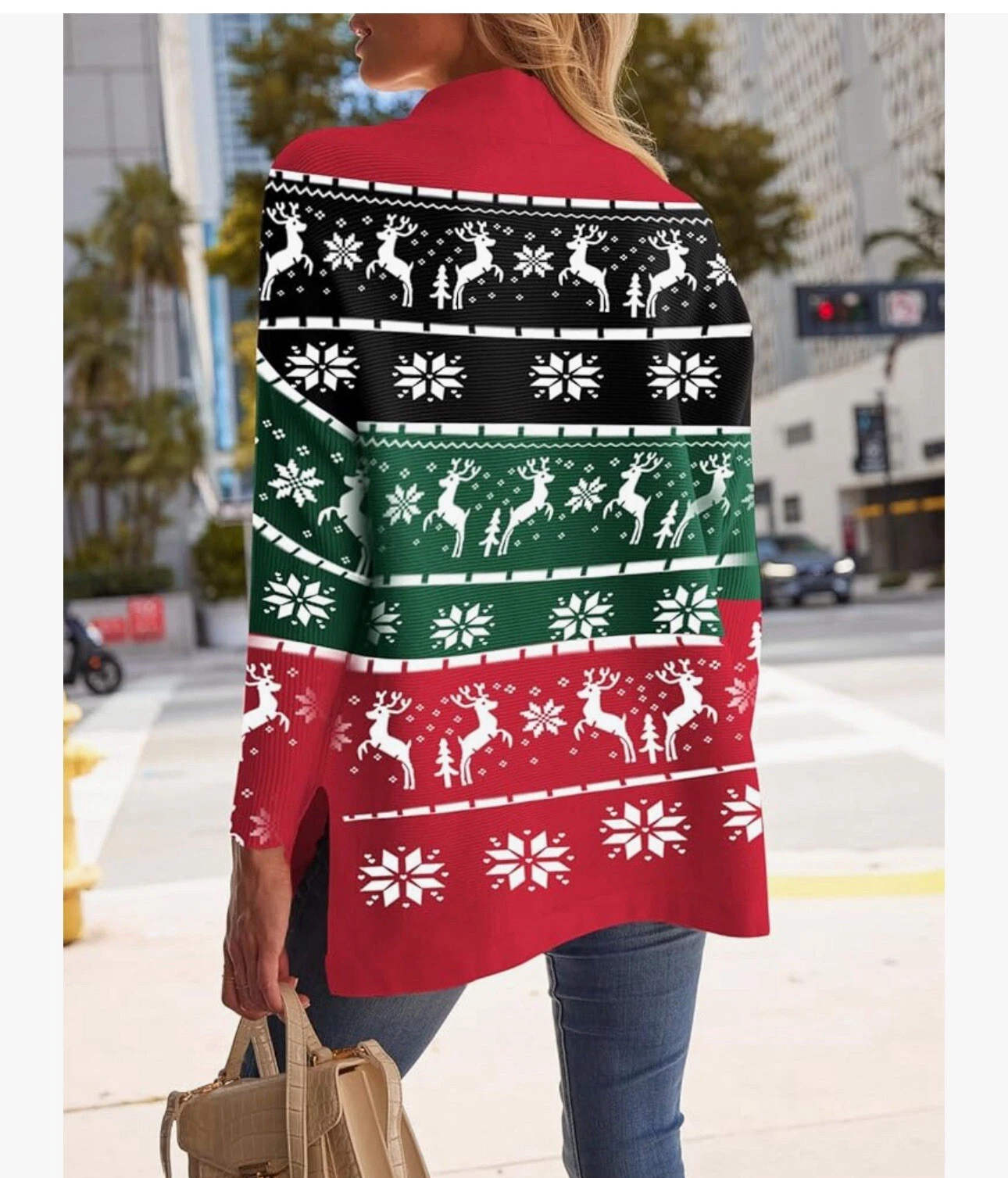 Ugly sweater Christmas snow Turtleneck Sweater oversized split hem Pullover top