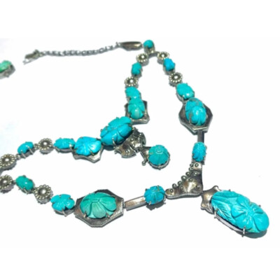 RARE  14k &Sterling Original Cond! Natural Turquoise Necklace Native American