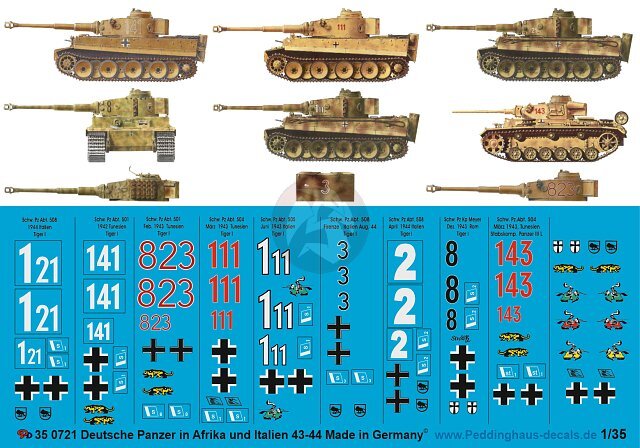 A3 【Tanko様】 No.856/No.913/No.911/No.826 Peddinghaus 1/35 Tiger I Tank Markings Italy and Tunisia 1943-1944