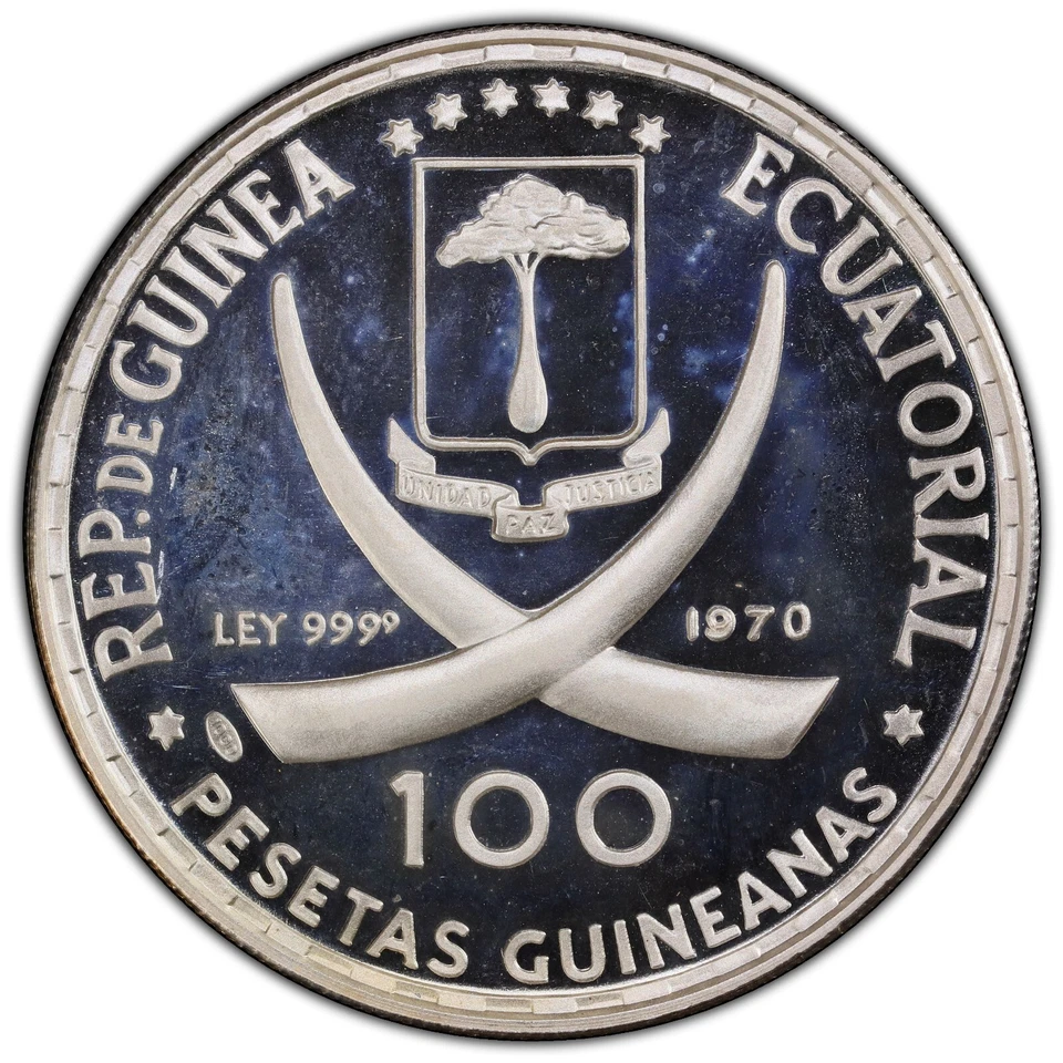 1970 EQUATORIAL GUINEA Goya Maja Desnuda Proof Silver 100Pesetas PCGS PR67DCAM - Image 3 of 4