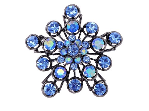 Broche Pendentif Vintage Fleur - Couleur Or Avec Cristal Bleu Saphir - Occasion état Impeccable