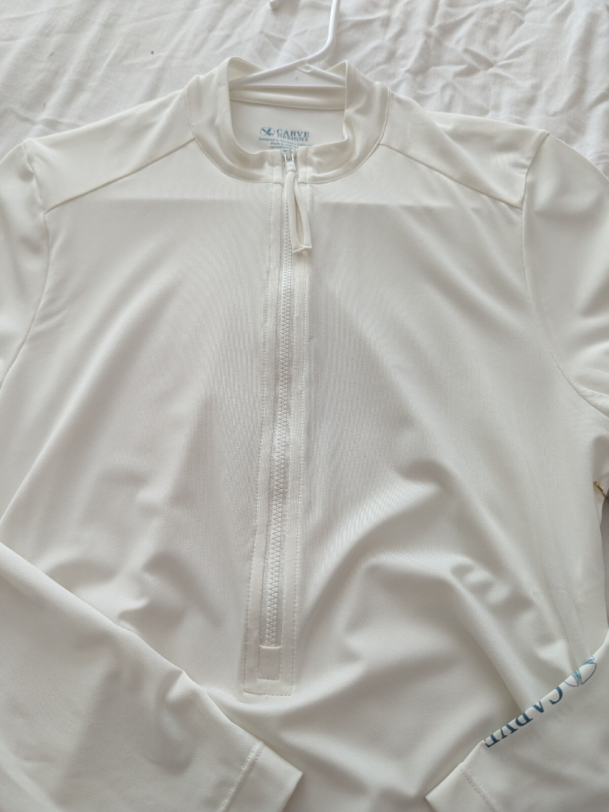 Carve Designs Rashguard Top Women Small Half Zip White Ruched Sides Lng Slv New