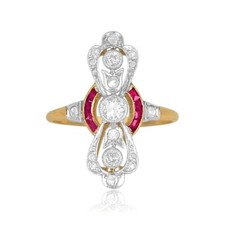 Antique Lab Created Diamond and Ruby Newnan 925 Silver Ring Edwardian Era