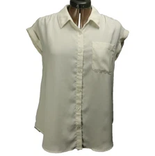 Olive and Oak Chiffon Button Up Blouse Top Cap Rolled Sleeves White S