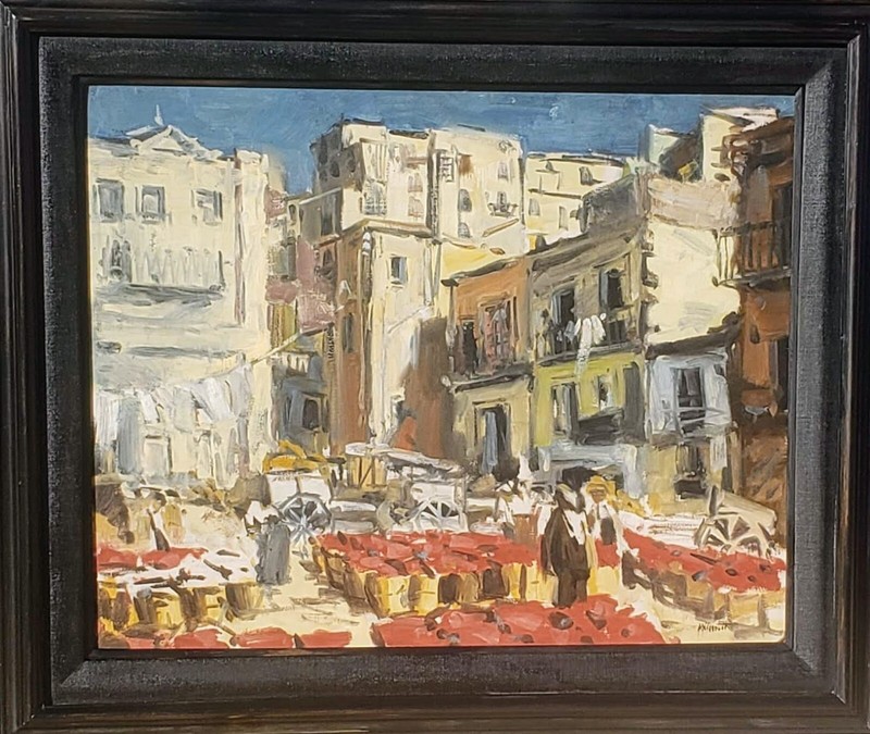 Modern oil Arizona California Listed Clarence McGrath 1938-2007 Flower Market