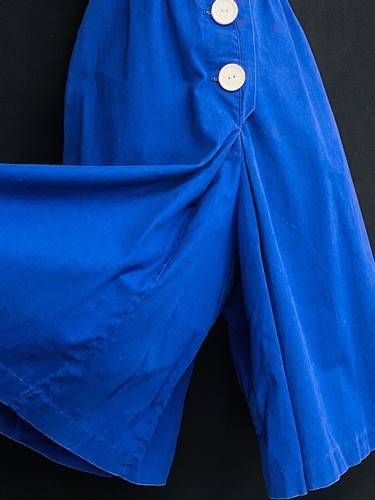 Vintage 1950s Azul Mameluco Pierna Ancha Mono Sin Mangas Algodón Vestido Recortado XS - Imagen 3 de 5