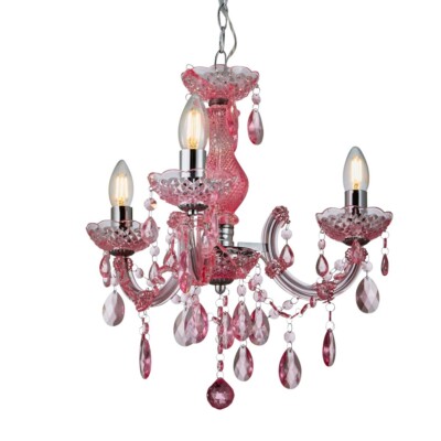 Litecraft Glow Marie Kronleuchter Kristalloptik Kinder Decke 3 Leuchten - Rosa