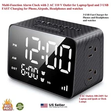 Smart LED Alarm Clock Fast Charger with AC 110V Wall Outlet Laptop and Phones