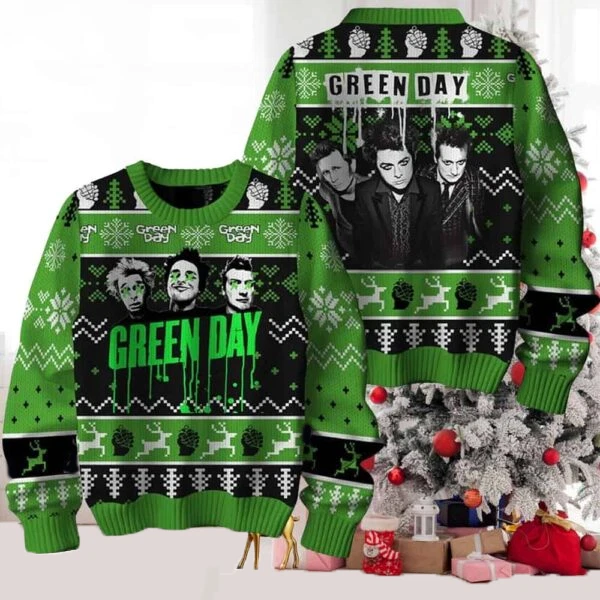 Green Day Reindeers Rock Band Ugly Christmas Sweater Full Sizes