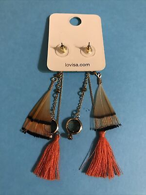 Lovisa Earrings with feathers, stones, and tassel drop