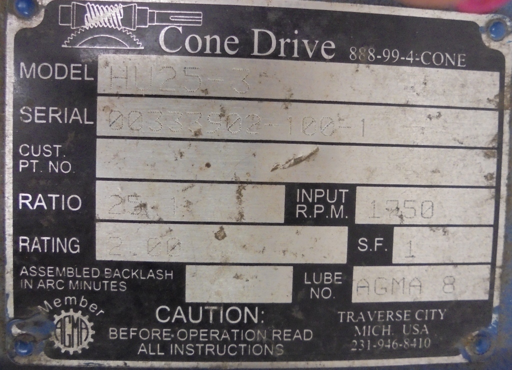 TEXTRON CONE DRIVE HU25-3  SPEED REDUCER 25:1 RATIO 2.00 RATING 1750 RPM IN