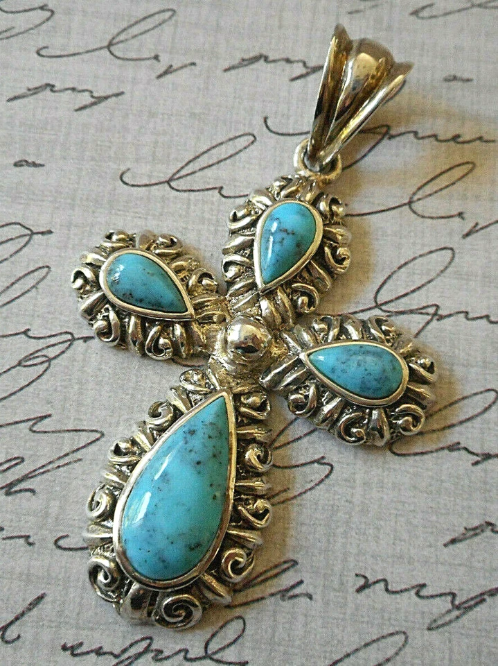 Colgante Cruz Turquesa Azul Ornado Plata de Ley Barse RE18-Z4 Foto 3 de 4