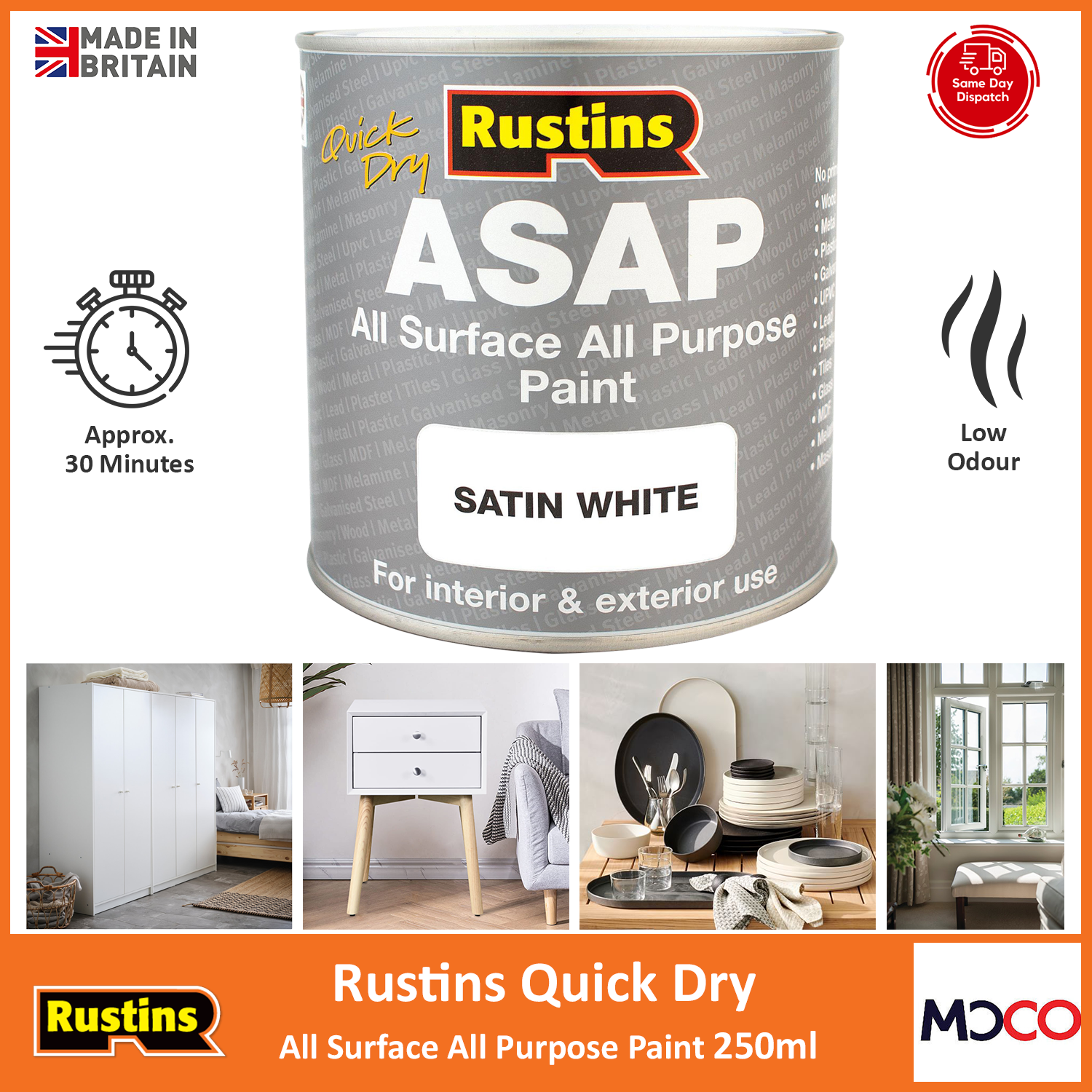 Rustins Quick Dry Satin Finish All Surface All Purpose Furniture ASAP